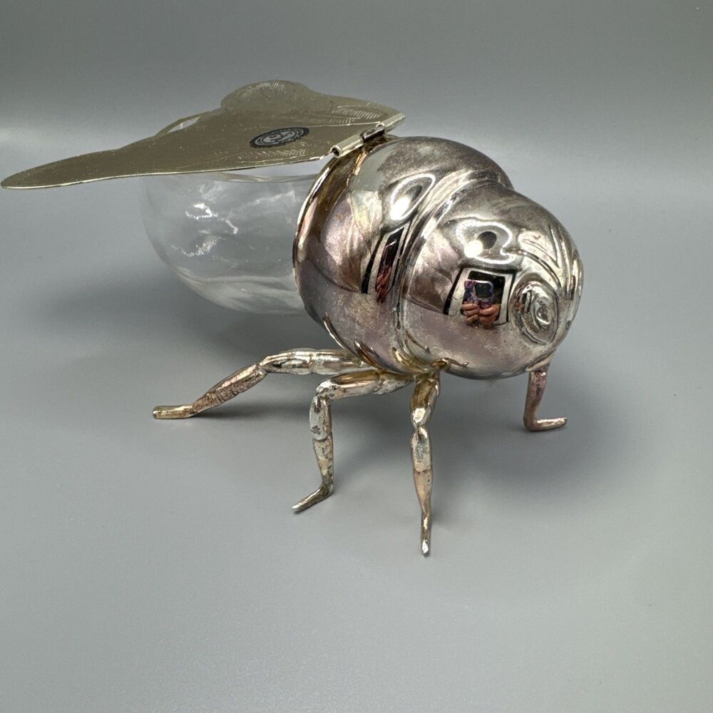 Vintage Godinger Bee Honey Pot Silver Plated Glass Honey Server